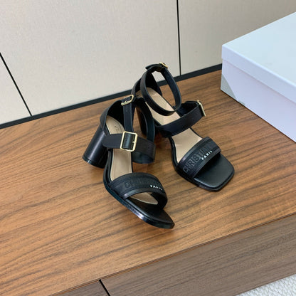 CD J'Adior High-Heel Sandals 8cm Black Cowhide Canvas 793128