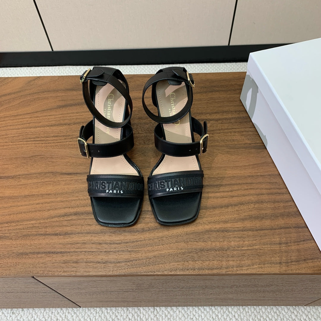 CD J'Adior High-Heel Sandals 8cm Black Cowhide Canvas 793128