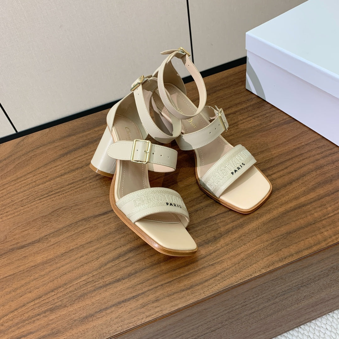 CD J'Adior High-Heel Sandals 8cm Cream Cowhide Canvas 793129