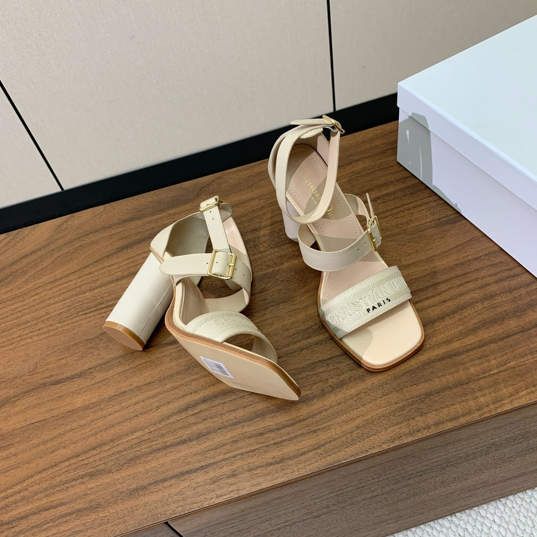 CD J'Adior High-Heel Sandals 8cm Cream Cowhide Canvas 793129