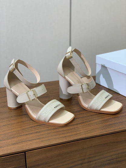 CD J'Adior High-Heel Sandals 8cm Cream Cowhide Canvas 793129