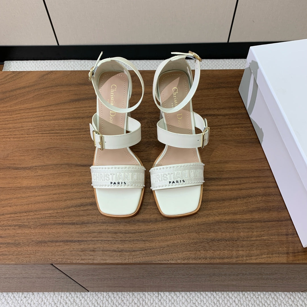 CD J'Adior High-Heel Sandals 10cm White Cowhide Canvas 793133
