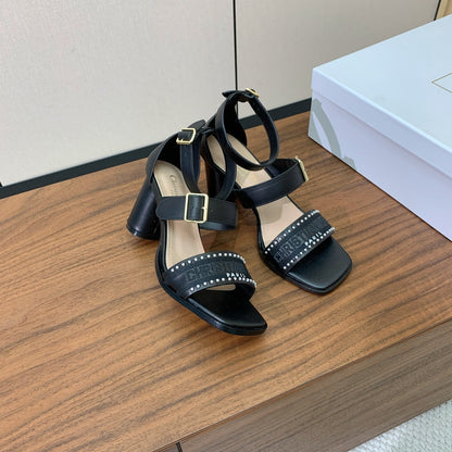 CD J'Adior High-Heel Sandals 10cm Black Cowhide Canvas 793134