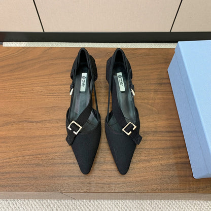 Prada 2026 Pumps 25mm Canvas Metal Buckles Logo 793081