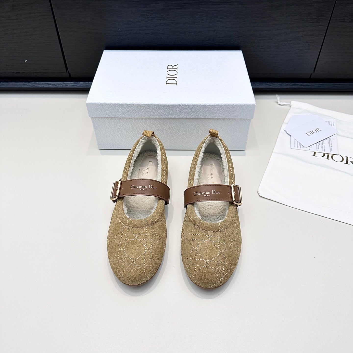 CD 26s Frost Ballet Flat In Light Brown Cannage Suede And Calfskin