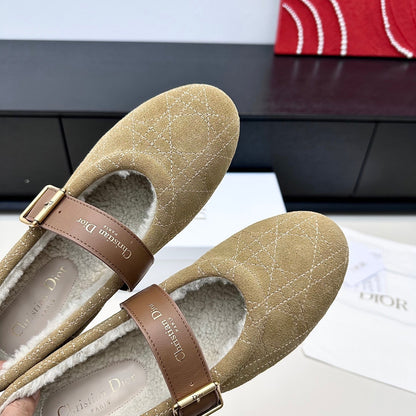 CD 26s Frost Ballet Flat In Light Brown Cannage Suede And Calfskin