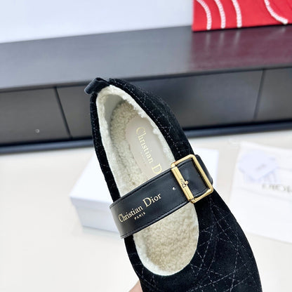 CD 26s Frost Ballet Flat In Black Cannage Suede And Calfskin