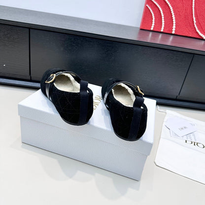CD 26s Frost Ballet Flat In Black Cannage Suede And Calfskin