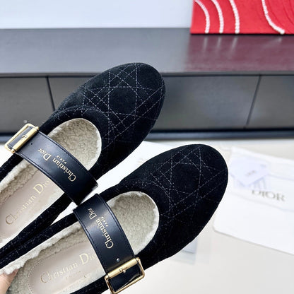 CD 26s Frost Ballet Flat In Black Cannage Suede And Calfskin