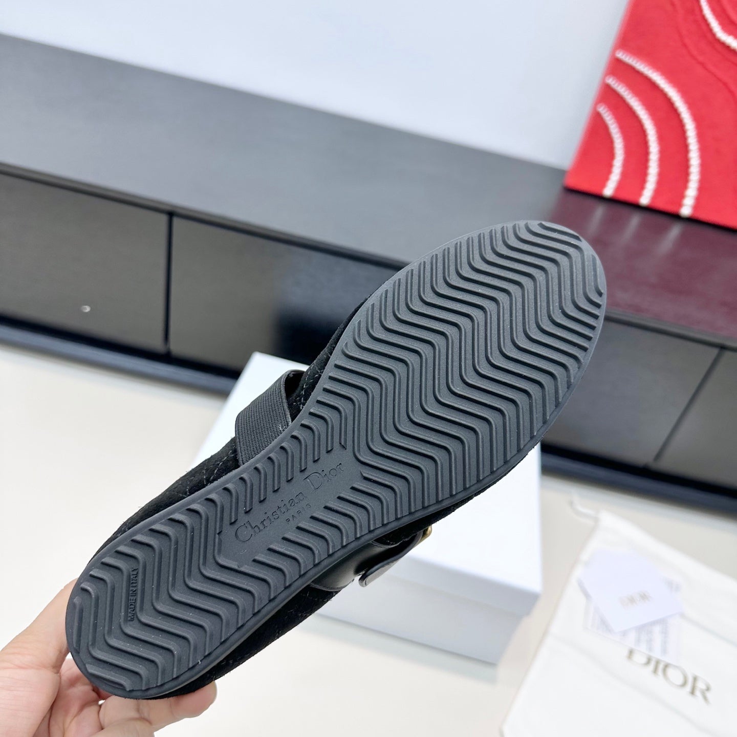 CD 26s Frost Ballet Flat In Black Cannage Suede And Calfskin