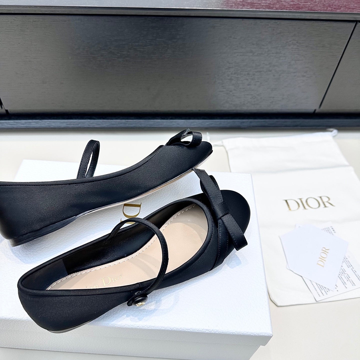 CD 26s Dior Ballet Pump Black Satin 622211
