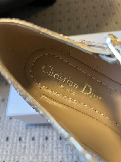 CD 26s New Flat Ballet Flats With Cross Straps Gold Glitter 622218
