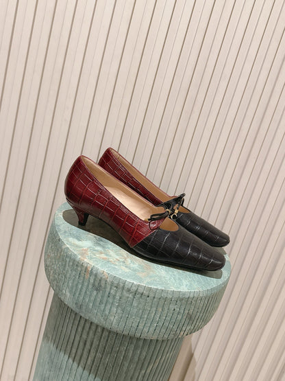 CD Muse Pump 4cm Black Burgundy Crocodile-Printed Calfskin 694201
