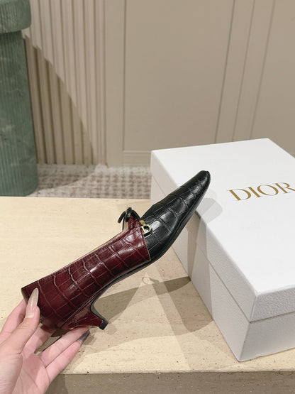 CD Muse Pump 4cm Black Burgundy Crocodile-Printed Calfskin 694201