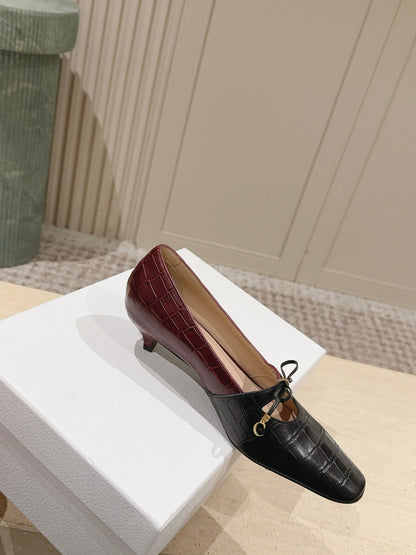 CD Muse Pump 4cm Black Burgundy Crocodile-Printed Calfskin 694201