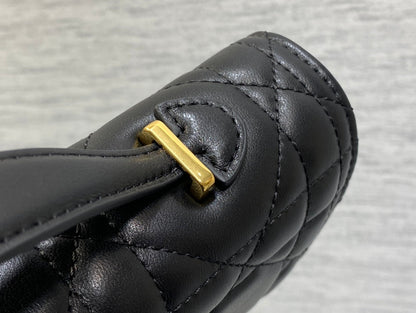 MISS CARO TOP HANDLE POUCH 24 IN BLACK MACROCANNAGE LAMBSKIN