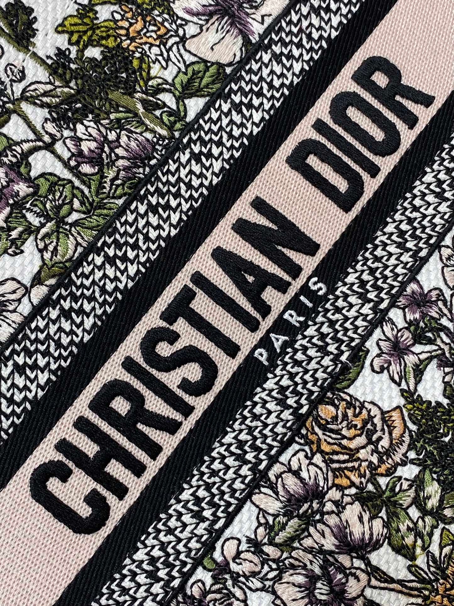 CD Small Dior Book Tote Full Floral Motif White Pink Cotton