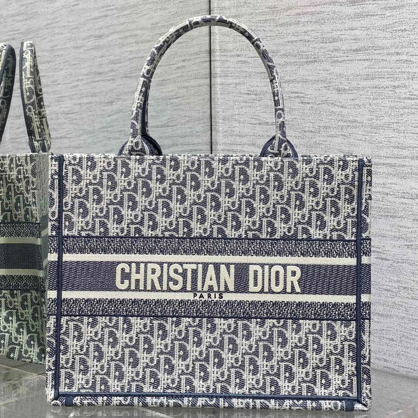 CD Medium Dior Book Tote Light Blue Denim Oblique Jacquard