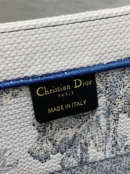 CD Medium Dior Book Tote Tropical Pattern Slate Blue White Cotton