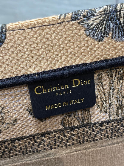 CD Small Dior Book Tote Tropical Pattern Black Beige Cotton