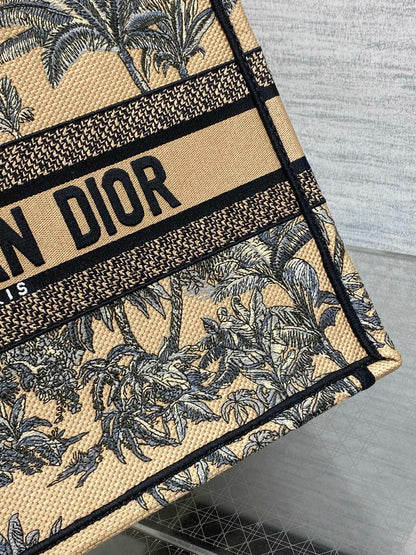 CD Medium Dior Book Tote Tropical Pattern Black Beige Cotton