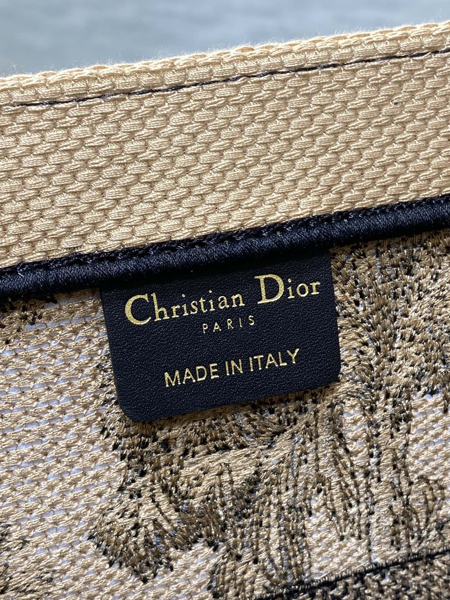 CD Medium Dior Book Tote Tropical Pattern Black Beige Cotton