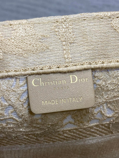 CD Small Dior Book Tote Scotland’s National Flower Pattern Beige Cotton