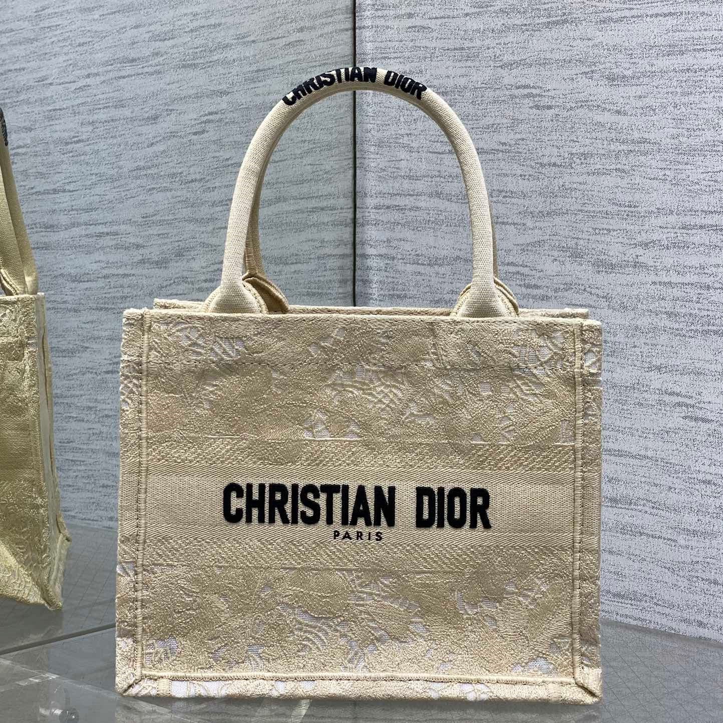 CD Small Dior Book Tote Scotland’s National Flower Pattern Beige Cotton