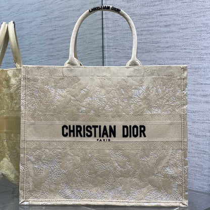 CD Large Dior Book Tote Scotland’s National Flower Pattern Beige Cotton