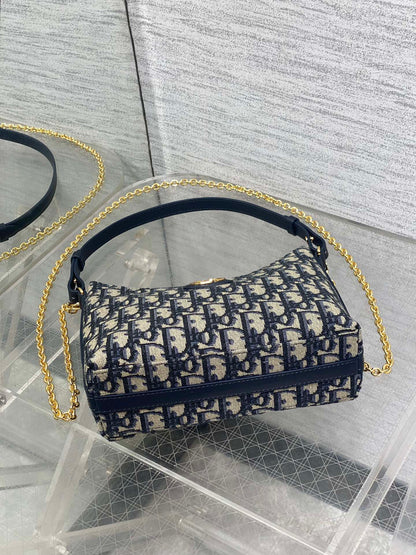 Dior 2025 Bag 19cm Navy Blue mix Beige Oblique Fabric mix Leather 272830