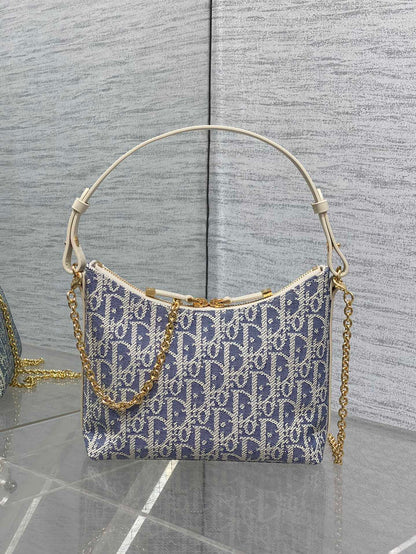Dior 2025 Bag 19cm Blue mix White Oblique Fabric mix Leather 272832