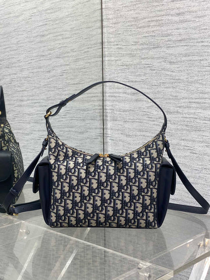 CD Medium Dream Bag 24 Blue Oblique Jacquard and Calfskin