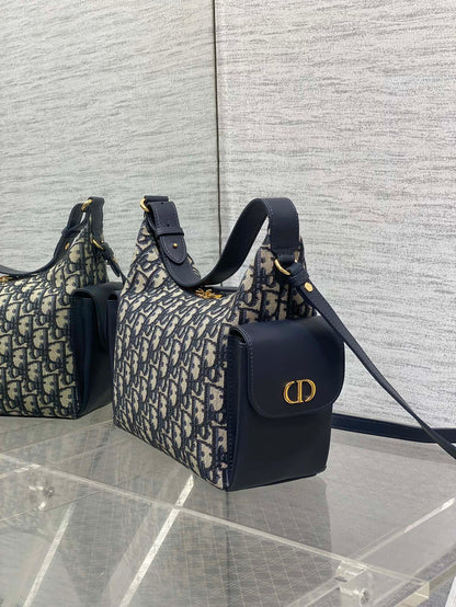 CD Medium Dream Bag 24 Blue Oblique Jacquard and Calfskin