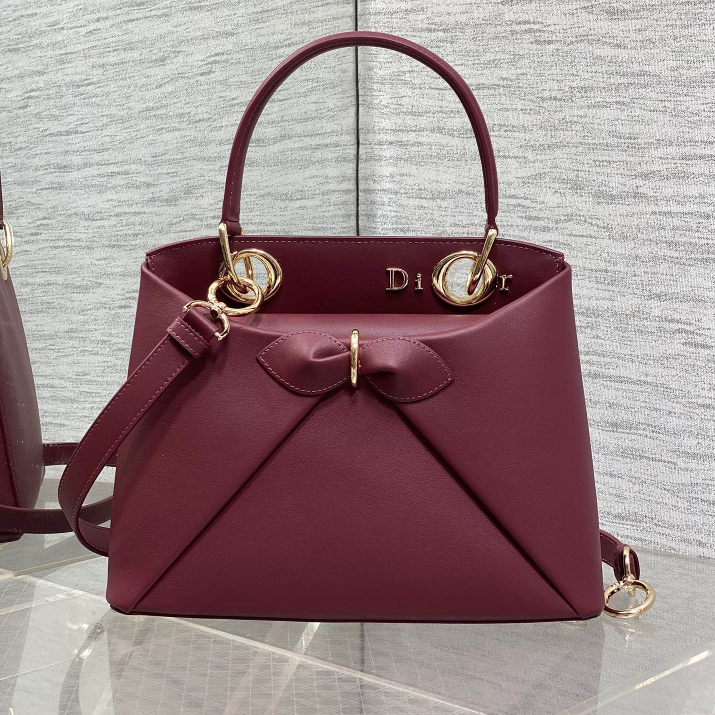 CD 26SS Bow-Adorned Bag Burgundy Calfskin 272517