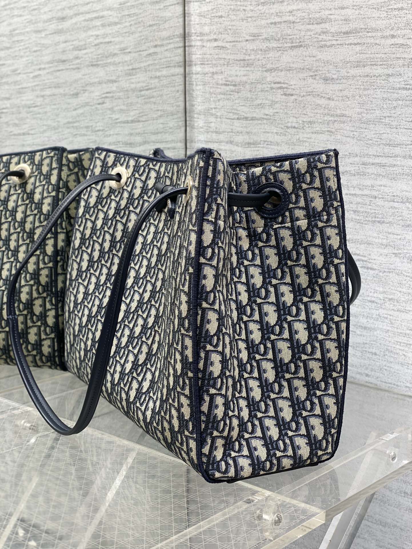 Dior 2026 Medium Shopping Bag 37cm Blue Beige Canvas Leather 284285