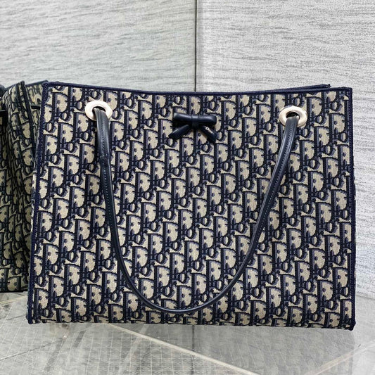 Dior 2026 Medium Shopping Bag 37cm Blue Beige Canvas Leather 284285