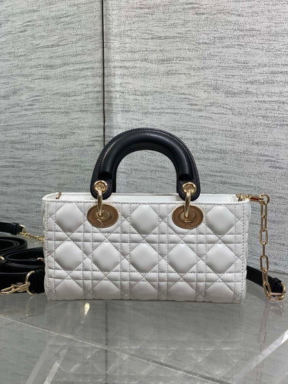 Dior 2026 Lady Bow D-Joy Bag White Black Lambskin With Diamond Hardware 284141