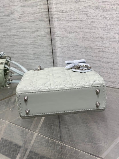Dior 2026 Bow Lady Dior 20cm Green mix Blue Cannage Lambskin 286579