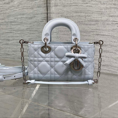 Dior 2026 Bow D-Joy Micro Bag 16cm Glacier Blue Lambskin