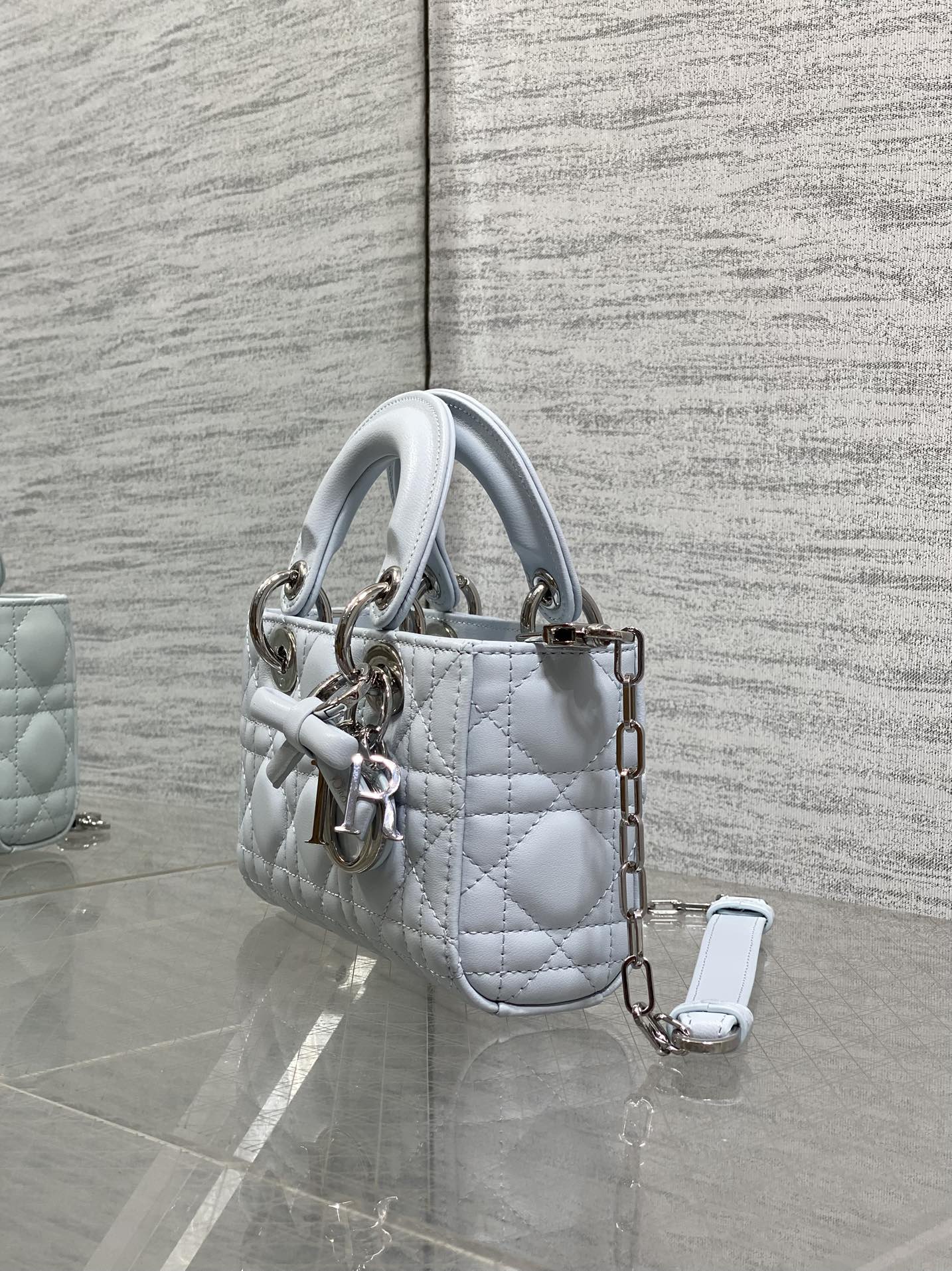 Dior 2026 Bow D-Joy Micro Bag 16cm Glacier Blue Lambskin