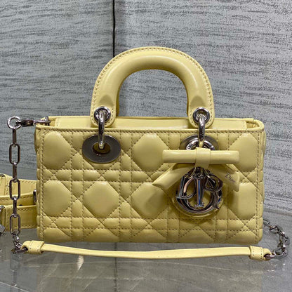 CD 2026 Bow Lady D-Joy 19cm Yellow Cannage Lambskin With Silver Charm 286561