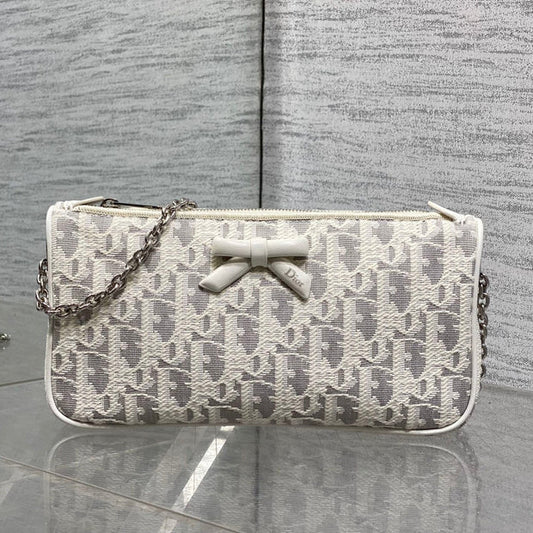 CD 2026 Promenade 22cm Bag White Grey Cotton Calfskin 289146