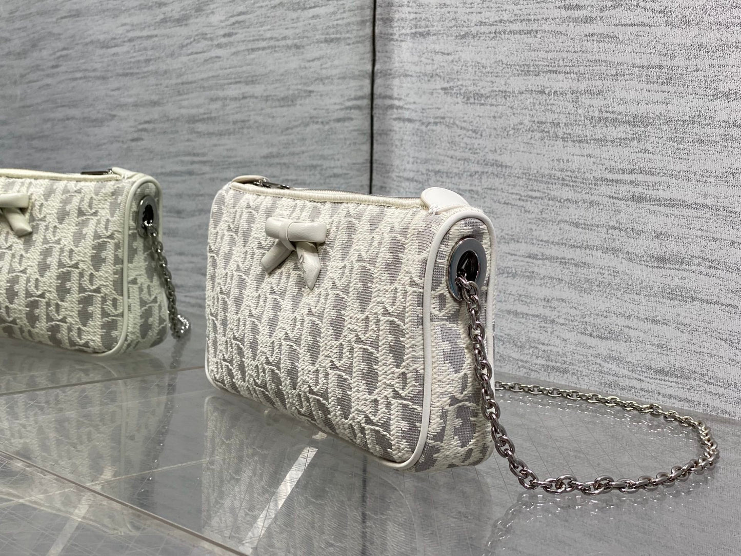 Dior 2026 Promenade 22cm Bag White Grey Cotton Calfskin 289146