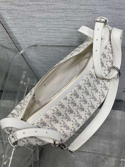 Dior 2026 D-Journey Bag 25.5cm White Grey Cotton Calfskin 289150