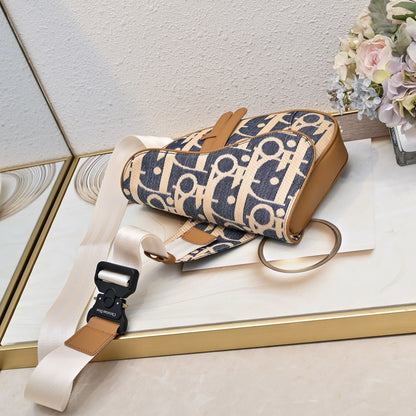 Dior 2026 Saddle Oblique Bag 28.6cm Blue Brown Denim Calfskin
