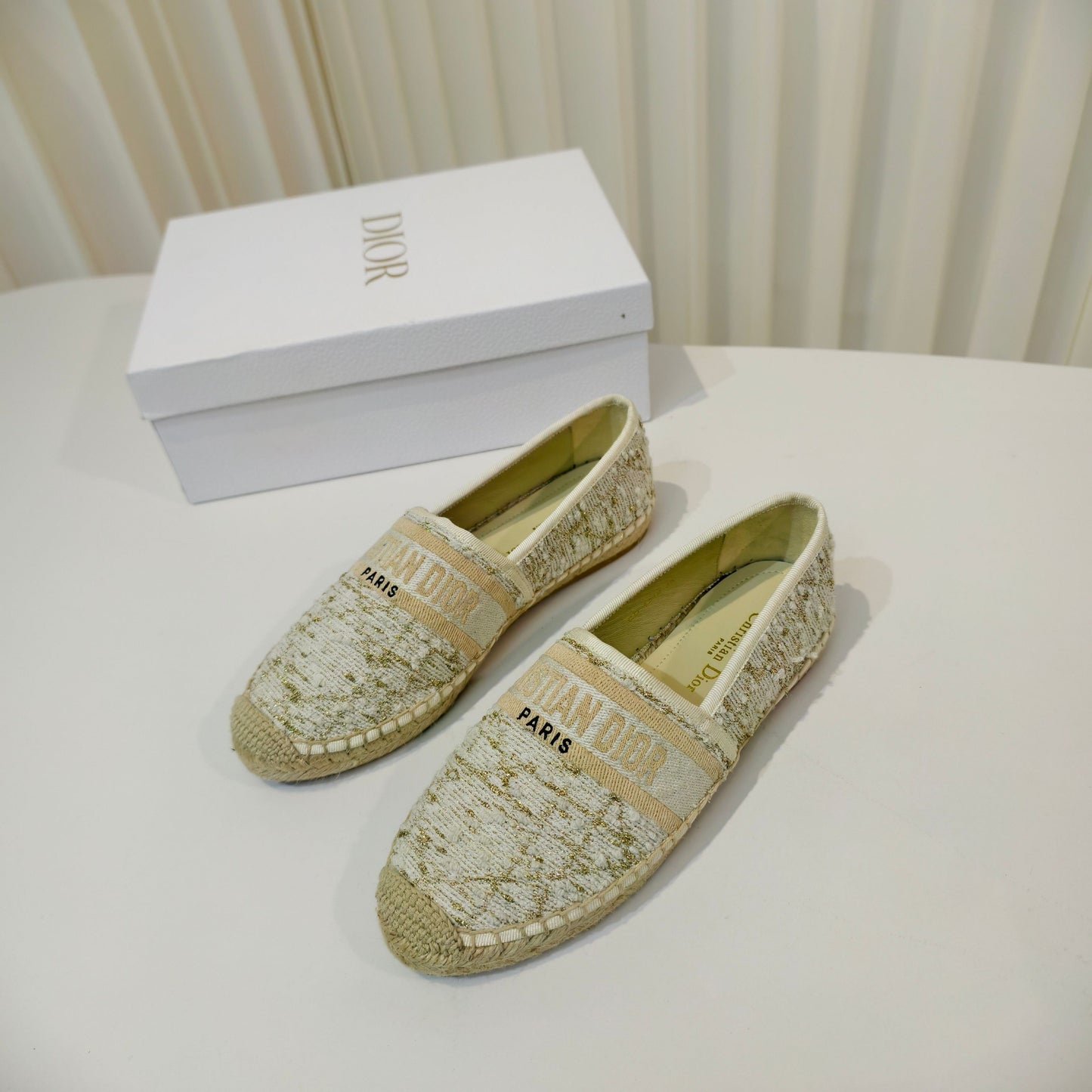 CD Granville Espadrilles Cream Cannage Tweed Sequin 632505