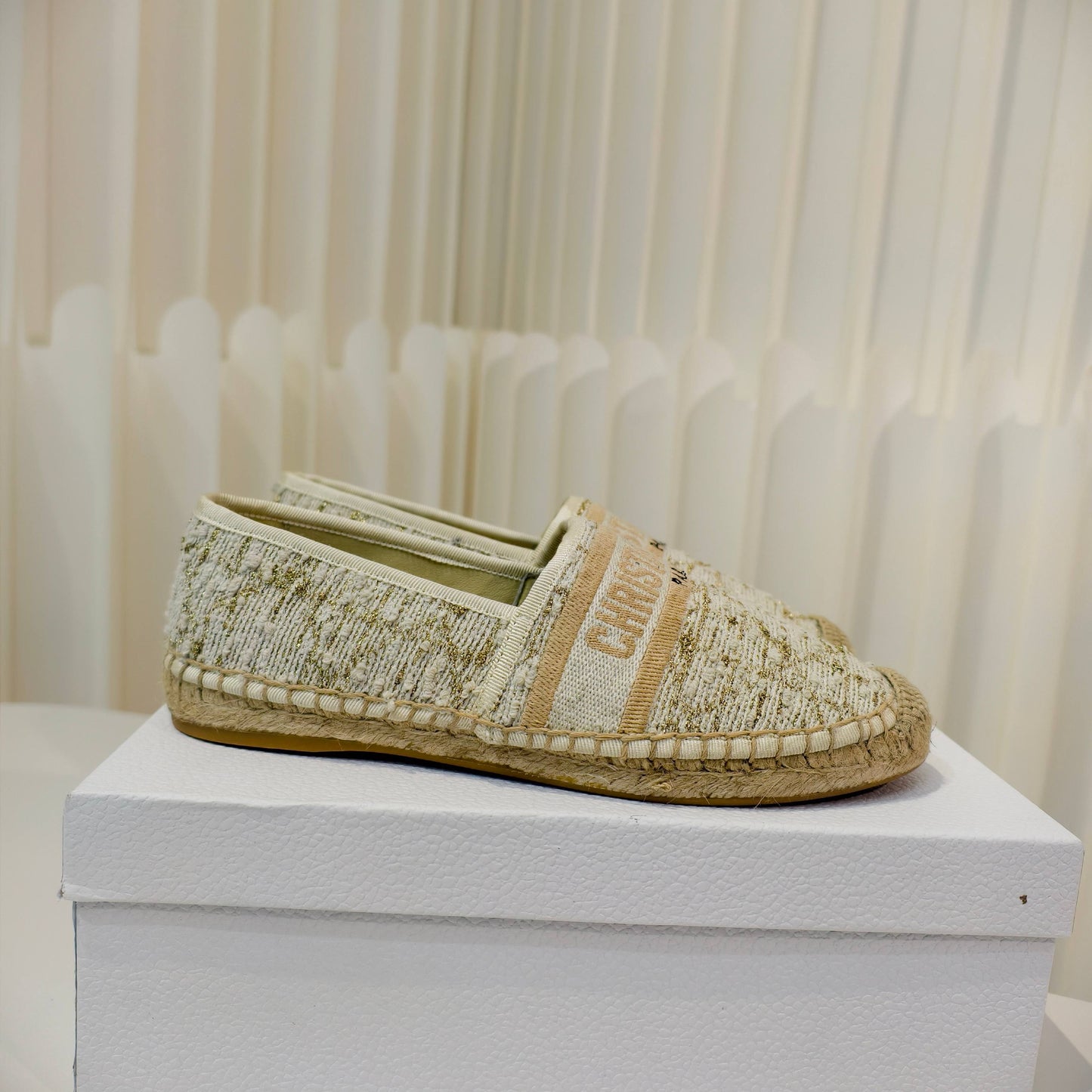 CD Granville Espadrilles Cream Cannage Tweed Sequin 632505