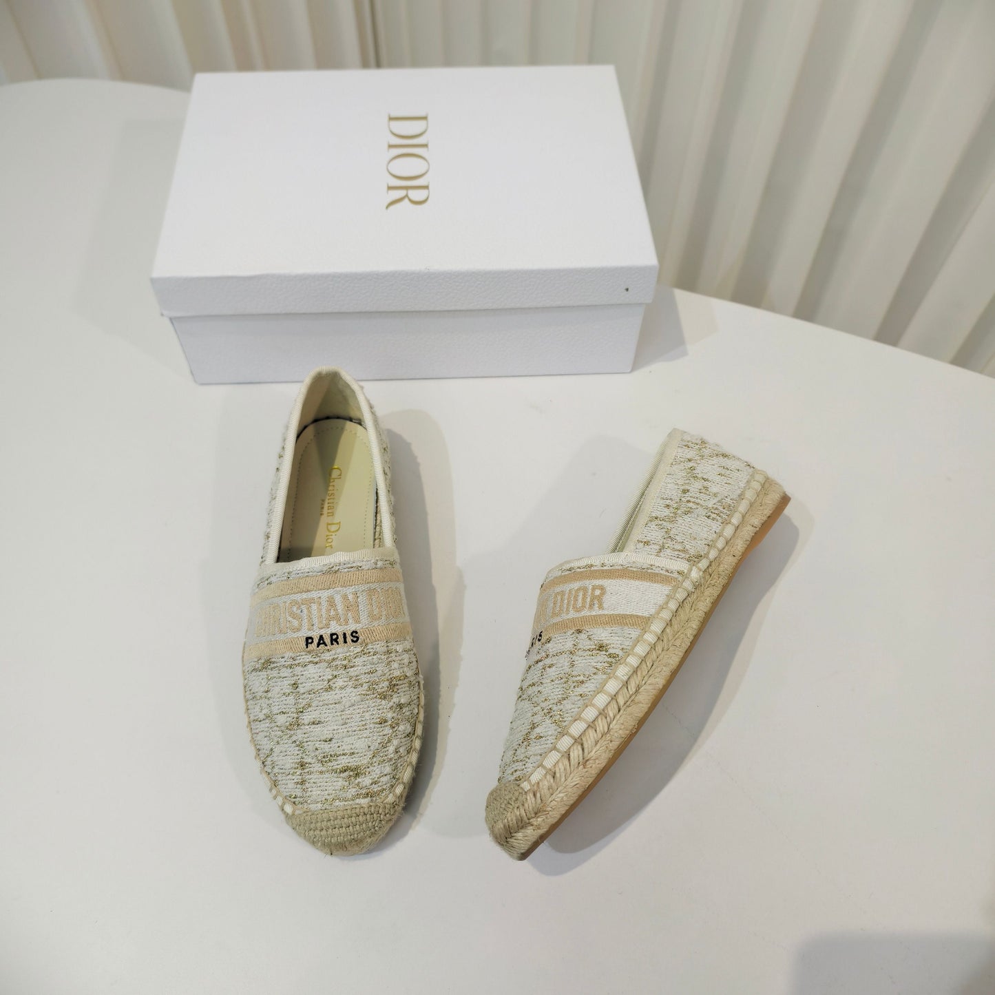 CD Granville Espadrilles Cream Cannage Tweed Sequin 632505