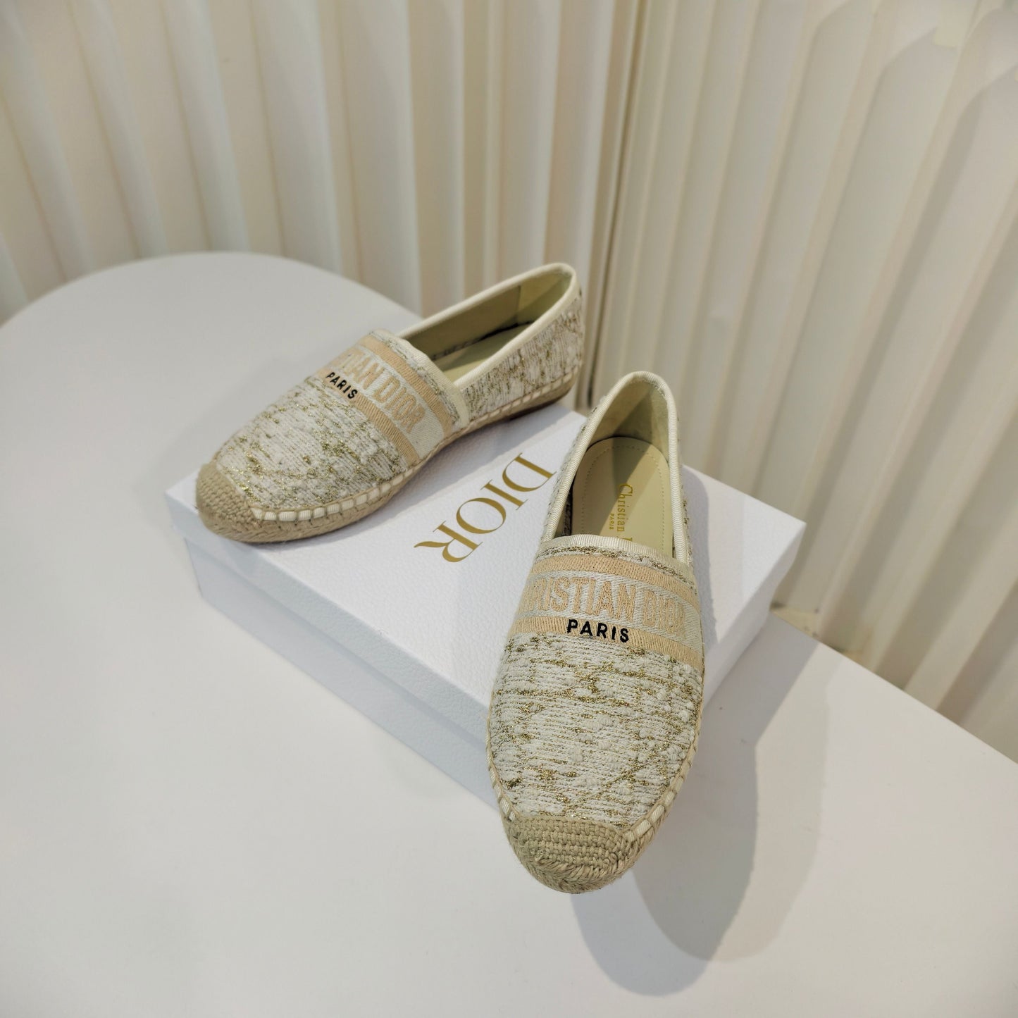 CD Granville Espadrilles Cream Cannage Tweed Sequin 632505