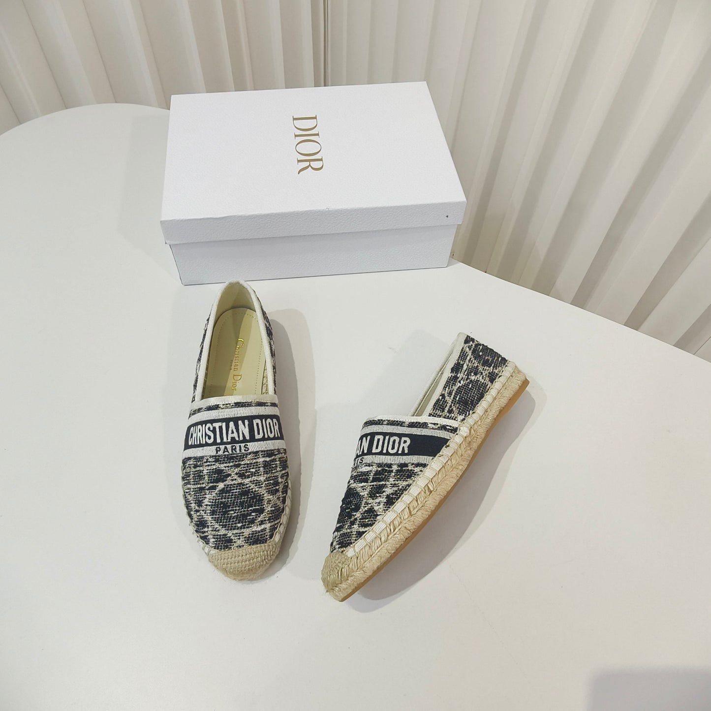 CD Granville Espadrilles Beige Black Cannage Tweed Sequin 632506